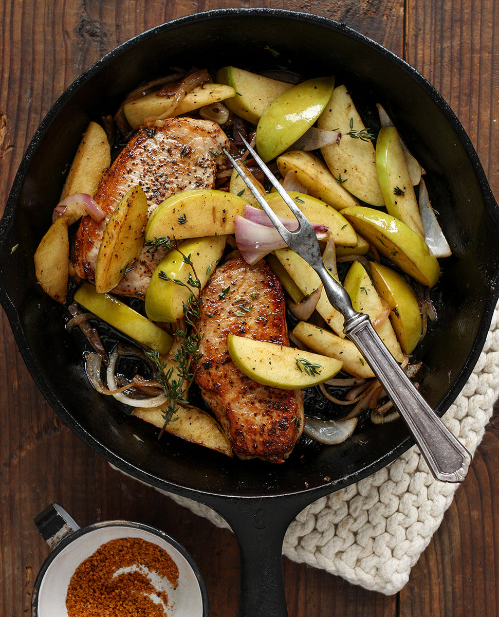 Cast Iron Skillet Pork Chops with Tart Apples – Cool Smoke