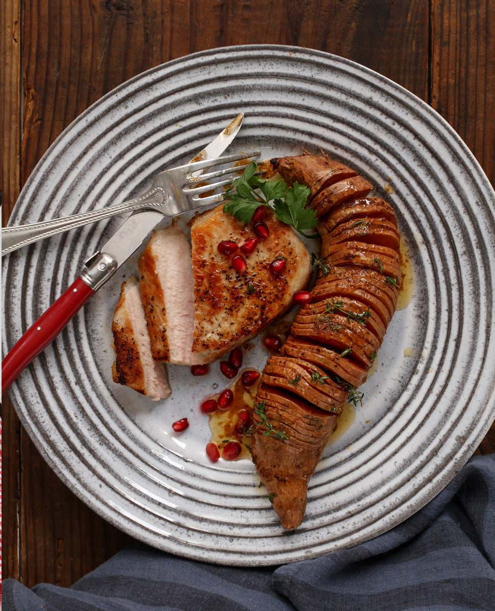 Pan Seared Pork Chops and Hasselback Sweet Potatoes – Cool Smoke